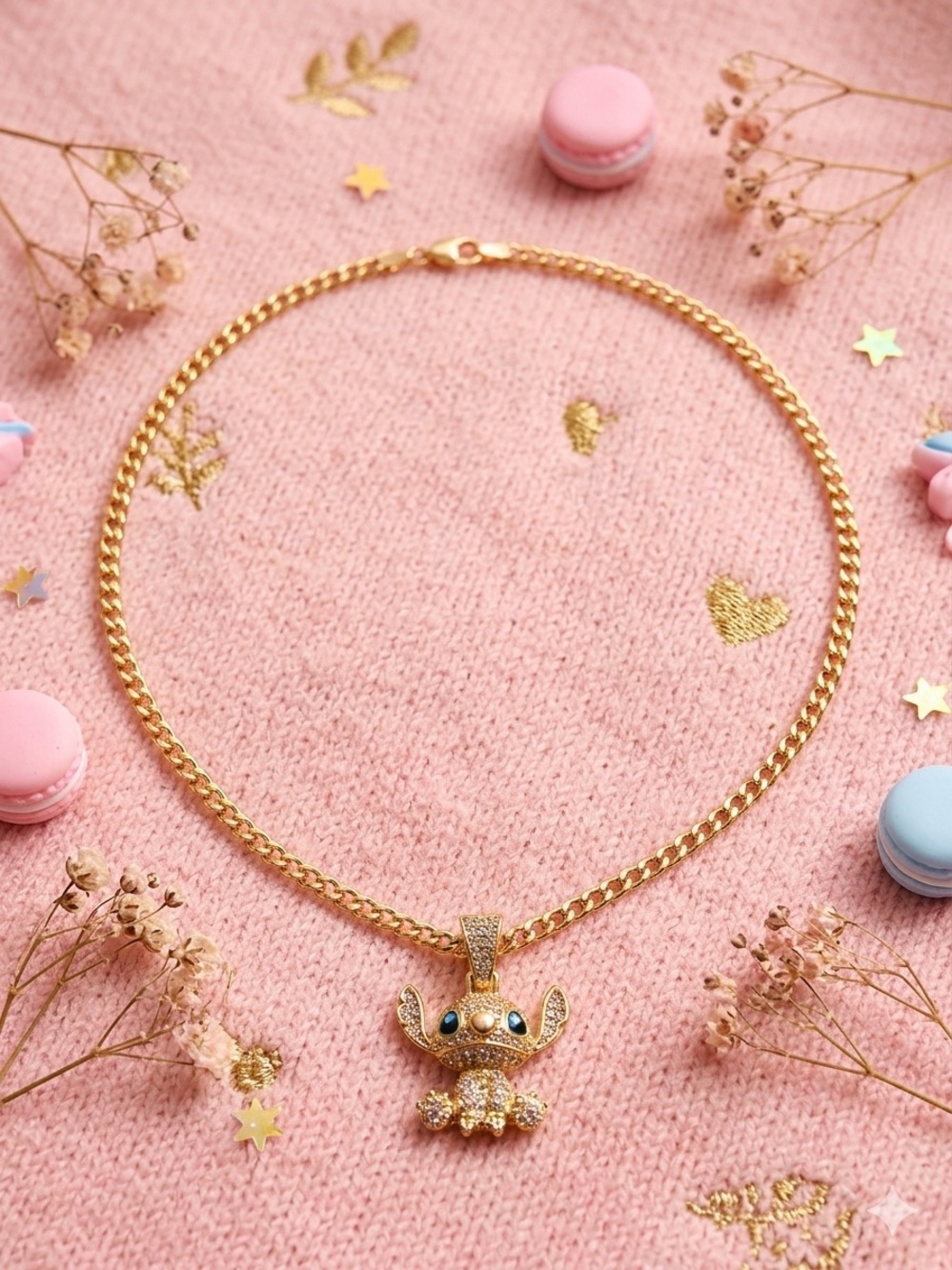 14k gold plated 20” necklace Crystal Stitch Pendant Necklace - Women Jewelry